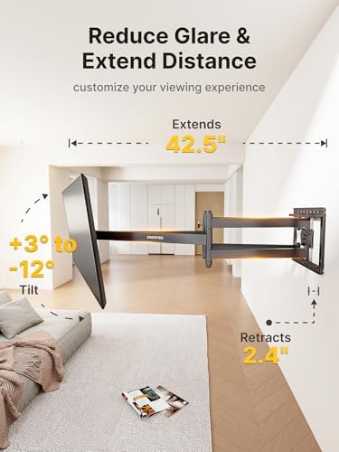 monTEK Long Arm TV Wall Mount for Most 43-90 Inch TVs, Up to 132 lbs