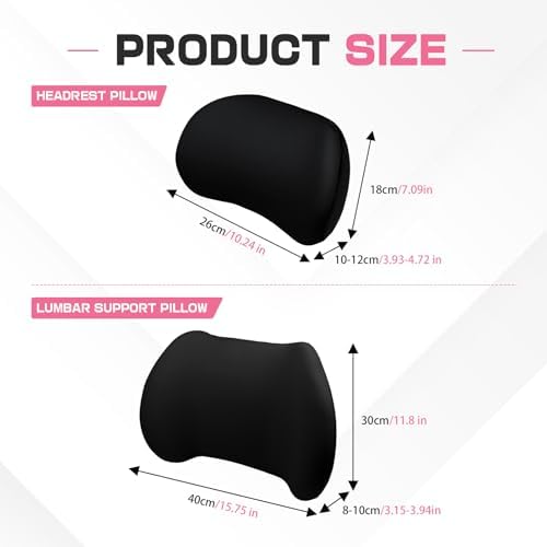 2PCS Car Neck Pillow and Lumbar Support Pillow Set, Ergonomic Memory Foam Back & Neck Support Pillows for Car Seat, Office Chair, Driver Head & Back Cushion and Pain Relief (Black)