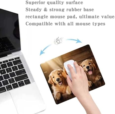 Cute Dog Mouse Pad,Three Adorable Golden Retrievers Healing Smiles That Blend Seamlessly with The Warmth of a Lazy Afternoon Sun Mouse Pad, Non-Slip Rubber Base Mousepad Waterproof for Kids Desk Pad