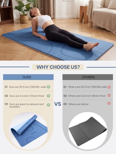 EaseUp Large Yoga Mat 73x35.5x0.4",10mm Thick Non-Slip for Home Workout