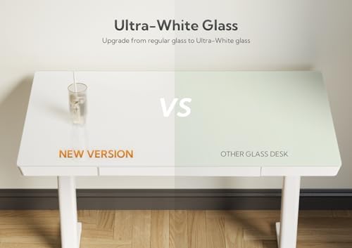 Claiks Glass Standing Desk with Drawers & USB Ports 55x24 Inch, White