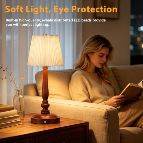 15.5'' Cordless Table Lamp, 5400mAh Rechargeable Small Bedside Lamp, White