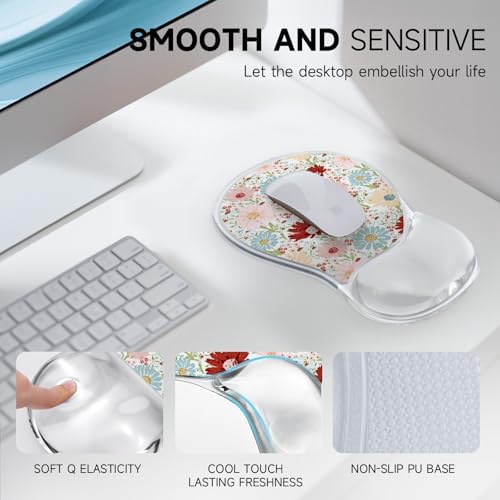 AUPET Ergonomic Mouse Pad with Gel Wrist Support – Non-Slip Mouse Mat with Comfortable Memory Gel Cushion – Relieves Wrist Pain – Designer Pattern for Home Office & Gaming (Colorful Daisy)