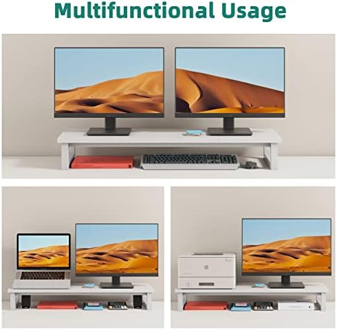 YAOHUOO Dual Monitor Stand Riser, 39Inch Large Monitor Stands for 2 Monitors, Computer Monitor Stand, Wooden Desktop Oraganizer Shelf for Office Desk Computer,Laptop,TV