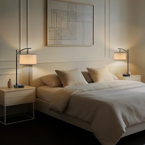 Table Lamp Set of 2, 23.5" Bedside Lamps with USB C+A Ports, Black