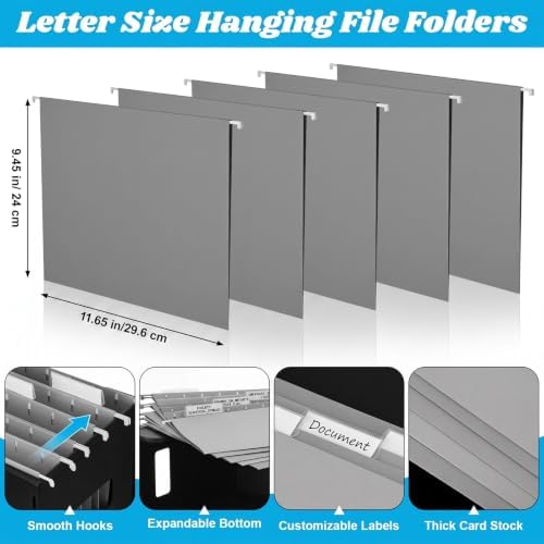 Qeeenar 1 Pcs Hanging File Box with 5 Pcs Gray Hanging File Folders