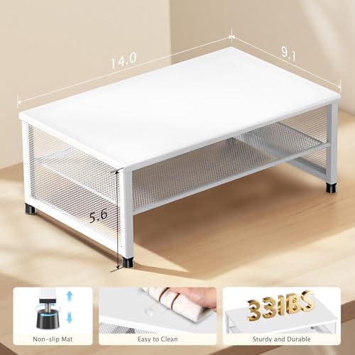 ECOLOVI 2-Tier Computer Monitor Stand Riser, Printer & Laptop Stand, Office Desk Accessories, Workspace Desk Organizer for Home Office Supplies, White
