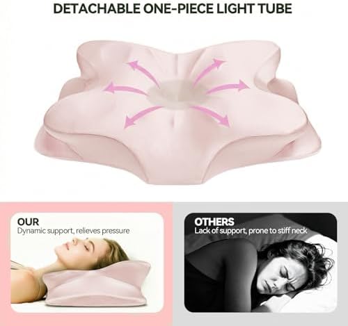 Cervical Neck Pillow for for Neck Support,Ergonomic Memory Foam Contour Pillow with Wrinkle-Resistant Silky Satin Fabric Cover,Orthopedic Bed Pillow for Side,Back,Stomach Sleepers,Pink
