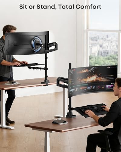 Heavy-Duty Monitor Arm with Keyboard Tray for 49" Screen,Hold up to 44.4lbs