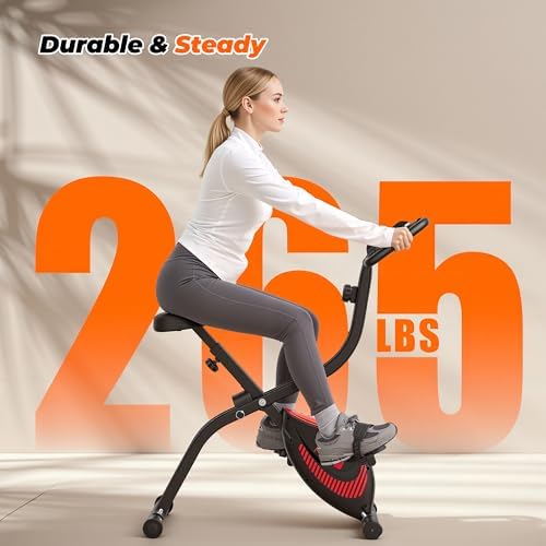 Exercise Bike, 3 IN 1 Stationary Bike, Folding Exercise Bike with 16-Level Resistance, Comfortable Seat Cushion, LCD Monitor, 265 lbs Weight Capacity for Home Gym Workout