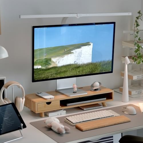 Bamboo Monitor Stand Riser with Drawer