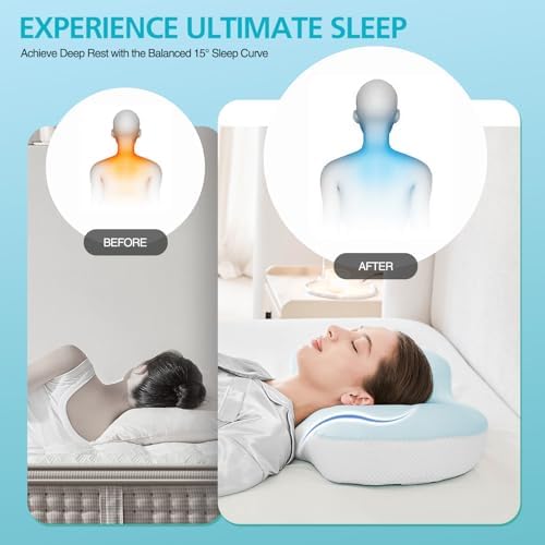 JOYENERGY Cervical Pillow or Neck Support, Ergonomic Contour Side Sleeper Pillows for Adults, Memory Foam Orthopedic Cervical Shape Gently Cradles Head for Sleeping Back Stomach Sleepers