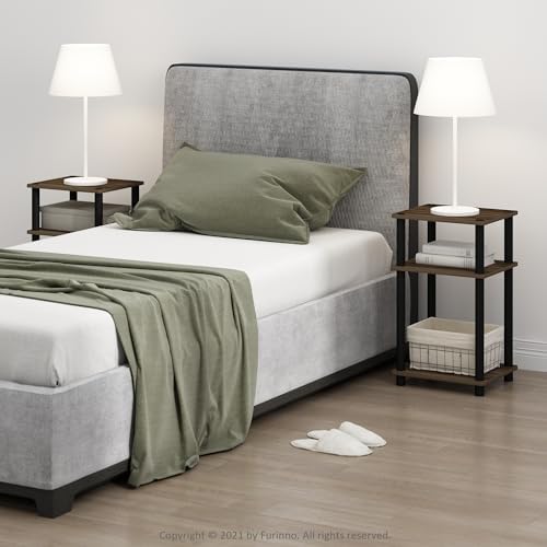 Furinno JUST Set of 2 Toolless 3-Tier Night Stand, Columbia Walnut