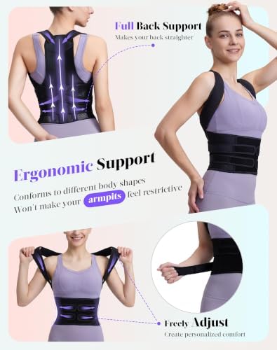 Posture Corrector for Women and Men, Adjustable Back Brace, Black, Large
