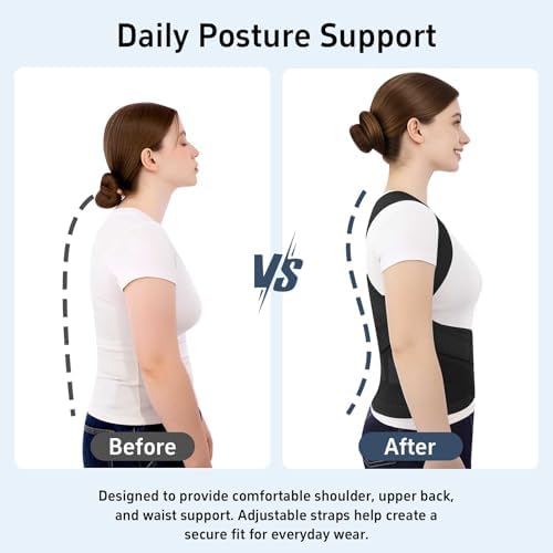 Back Brace Posture Corrector for Women and Men Upgraded Dynamic Traction Correction System Adjustable Shoulder Support Straightener Helps Reduce Upper Lower Back Pain Suitable for Hump Scoliosis Black Medium