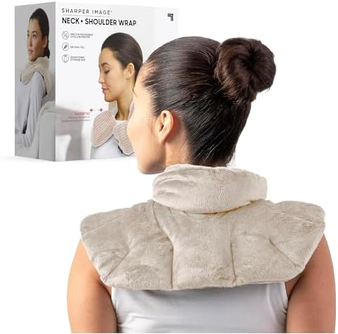 Sharper Image Unscented Heated Neck & Shoulder Wrap - Microwavable Warm & Cooling Plush Pad, Weighted for Pain, Tension & Stress Relief Therapy, Gift for Women & Men