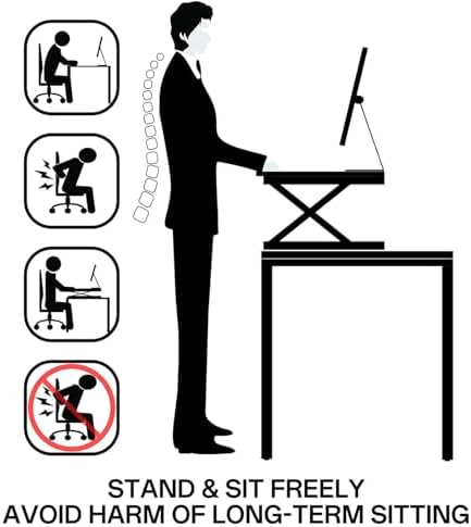 38" Desk Converter, Height Adjustable Sit to Stand Riser, 2 Monitor and Laptop Workstation with Wide Keyboard Tray, Stand Up Home Office Workstation - Rising Desk with Spring Loaded Lift, White