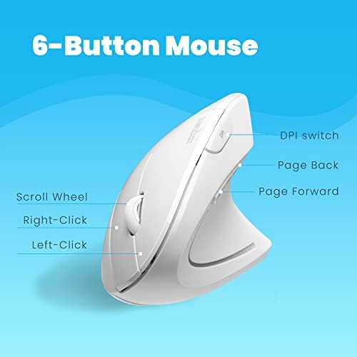 Perixx PERIMICE-713W Wireless Ergonomic Vertical Mouse - 2.4G Spec with USB Receiver - On/Off Switch - 6 Buttons Right Handed Design - White