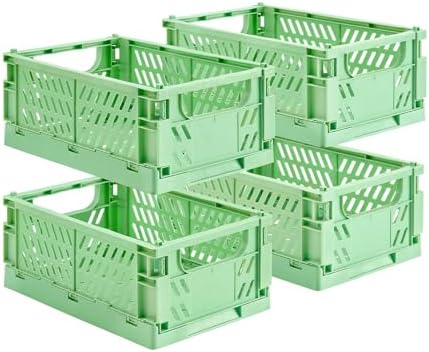 HUUSMOT 4-Pack Collapsible Plastic Storage Baskets, Green, 9.8"x6.5"x3.8"