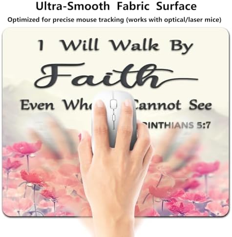 9.5x7.9 Inch Office/Gaming Mouse Pad, I Will Walk by Faith Even When I Cannot See Christian Bible Verse Scripture Quote, Pink Lotus Flowers Motivational Floral Cute Anti-Slip Mat for Desk