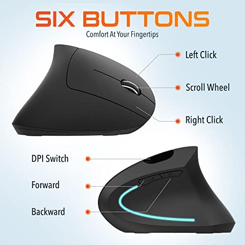 Delton Ergonomic Vertical Wireless Mouse with 2.4GHz USB Dongle