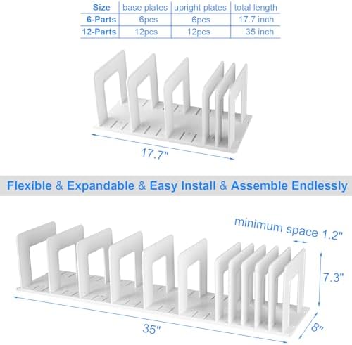 Adjustable Vertical File Sorter Sturdy Plastic Expandable Upright File Holder, Desktop Binder Organizer, Home School Office File Organizer Bookshelf Divider, Assemble Easily Endlessly, White