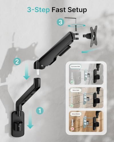 PEGZONE Single Monitor Wall Arm 17"-40" Ultrawide 26.4Lbs VESA Black