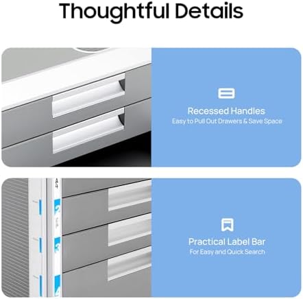 Desk Organizer with 4 Drawers, Desktop Metal Desktop Storage Cabinet with 2 Pcs Keys & Convenient Label, Filing Case Literature Organizer for Offices Homes,12.4x13.8x11.7In
