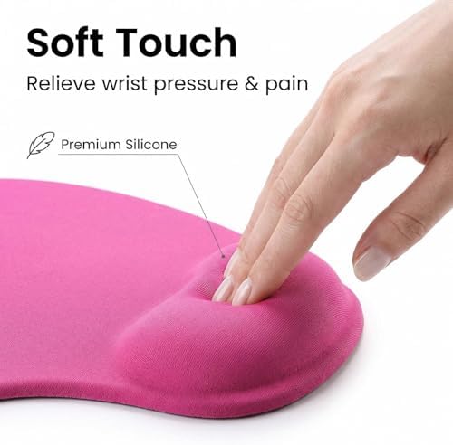 Silicone Wrist Rest Mouse Pad, Ergonomic Memory Foam Cushion, Non-Slip Rubber Base, Surface for Office, Gaming, Home - Comfortable Support to Reduce Wrist Fatigue 1Pcs - Rose