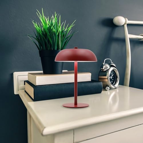 Cordless LED Mushroom Table Lamp, 5200mAh Battery, Dimmable 3 Color, Red