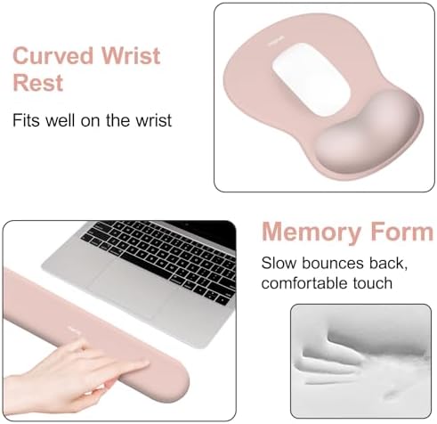 MOSISO Wrist Rest Support for Mouse Pad&Keyboard Set, Pink