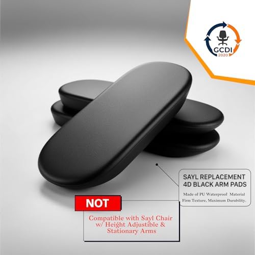 Replacement Sayl Fully Adjustable 4D Black Arm Pads, Compatible with Sayl Chairs and Stools, Sold in Pairs