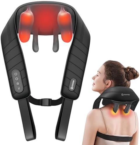 COMFIER Cordless Neck and Shoulder Massager with Heat, Wearable 4D Shiatsu Deep Tissue Kneading for Desk Workers and Drivers, Hands-Free Straps, FSA Eligible HSA Gift,Midnight Black