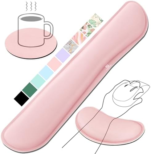 Gimars Upgrade Cleanable PU Leather Keyboard Wrist Pillow Rest Pad, Enlarge Mouse Wrist Cushion Support for Office, Computer, Laptop, Mac, Durable, Comfortable, Pain Relief, Pink