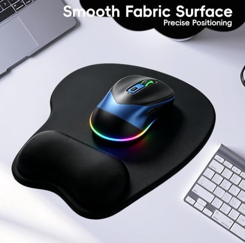 Mouse Pad with Wrist Rest Ergonomic Mouse Pad with Comfortable M-Shape Pain Relief Wrist Support Non-Slip PU Base Mousepad for Laptop, Office & Home (Black)