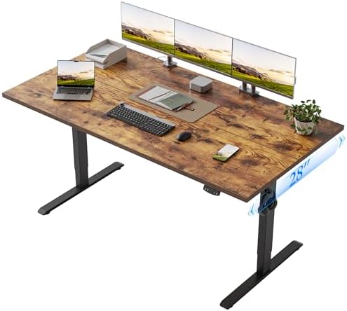 Klicelor 63 x 28 Electric Standing Desk, Sit Stand Up Home Office Desk, Height Adjustable Deep Cumputer Table with Memory Presets and Hooks, Two Pieces, Rustic Brown