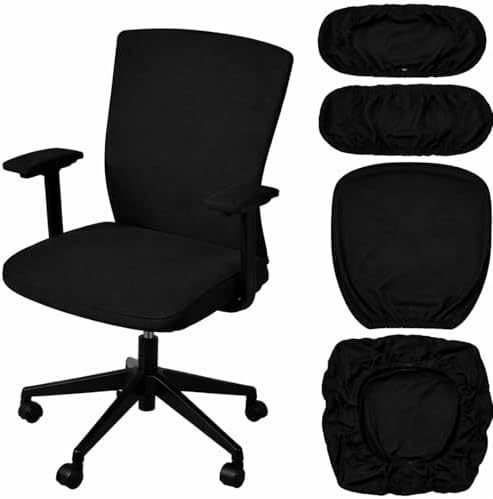 Tallew 4 Pcs Office Chair Covers Set Computer Armrest Slipcover Seat, Black