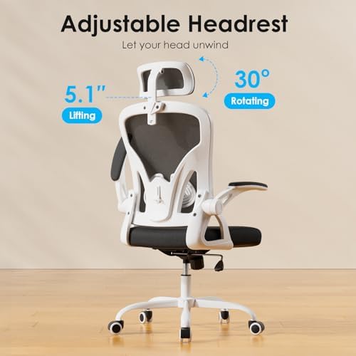 Farini Ergonomic Office Chairs with Headrest, Set of 4, White & Black