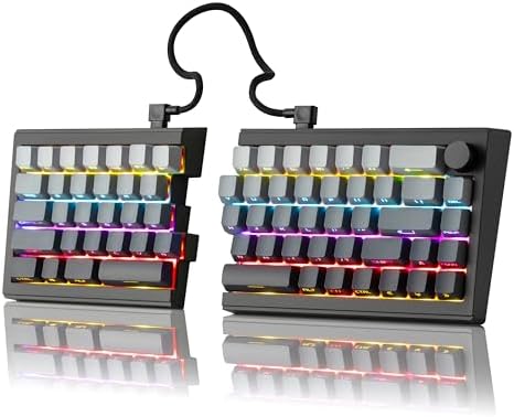 ZORNHER ST68 Ergonomic Split Keyboard,65% Wireless Gaming Keyboard with Knob,65% Black Hot-Swappable Mechanical Keyboards for Win/Mac,Silent Switches,RGB Backlit