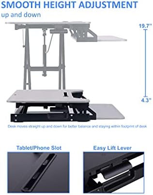 Rocelco Standing Desk Converter 31.5 Inch Sit Stand Up Dual Monitor Tabletop Riser with Tablet Mount, Height Adjustable Home Office Workstation - Deep Keyboard Tray for Laptop Mouse - Gray (R VADRG)