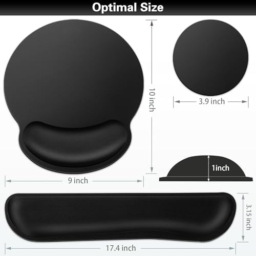 Mouse Pad Black, Ergonomic Keyboard Wrist Rest, Mouse Pad with Wrist Rest