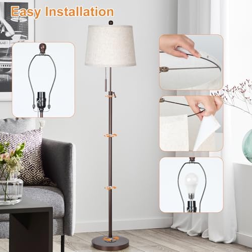 JUNNAI Modern Floor Lamp Adjustable Height Standing Lamp Tall Lamp with 3 Color Temperatures Floor Lamps for Living Room Bedroom Office Beige Shade Bulb Included-Brown