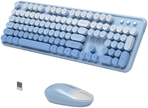 Colorful Wireless Computer Keyboard and Mouse, Blue Gradient