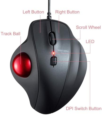 SANWA Wired Ergonomic Trackball Mouse GMATB128BK + Orange 34mm Replacement Ball Bundle Set, Silent Click Rollerball Mouse, 600/800/1200/1600 DPI, Compatible with Mac, Laptop, PC, Windows, macOS