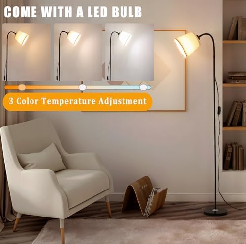 Floor Reading Lamp, Adjustable Height Bendable Short Standing Corner Lamps (Beige)