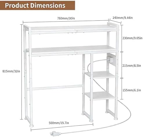 Aetheris Desktop Organizer Shelf, 30" Wooden Office Storage Rack with Outlets, Display Shelf Rack with Light Strip, 5 Tier Desktop Display Rac, Desk Shelf, Desk Hutch for Computer Monitor (White)