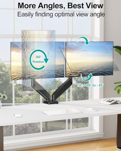 MOUNT PRO Dual Monitor Mount Fits 13 to 32 Inch Screen, Height Adjustable Monitor Stand for 2 Monitors, Full Motion Display Arm Holds up to 19.8lbs Each, Computer Desk VESA Mount, Black