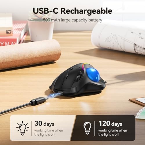 TECKNET Wireless Trackball Mouse, Bluetooth Mouse with Ergonomic, Black