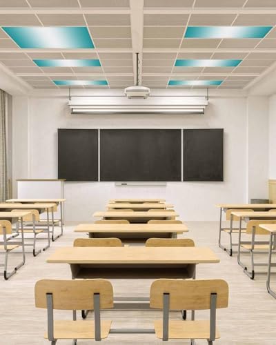 Turquoise Magnetic Fluorescent Light Covers for Ceiling Lights 2 x 4 Feet,Gradient Contemporary Geometric Stripes Office Classroom Kitchen Drop Ceiling Light Covers Lighting Filters Shade 2 Packs