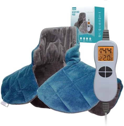 Ruqiji 19" x 24" Weighted Neck&Shoulder Heating Pad, 2.5lbs with 12 Temperature Settings&Countdown Timer,Pain Relief for Neck/Shoulders/Menstrual Pain(Dark Gray and Blue)